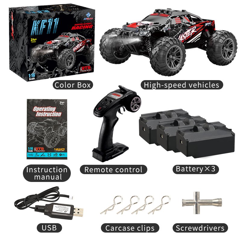KF11 2.4G Off-road RC Car 4WD 33km/h Electric High Speed Drift Racing IPX6 Waterproof Remote Control Toys For Children 3B
