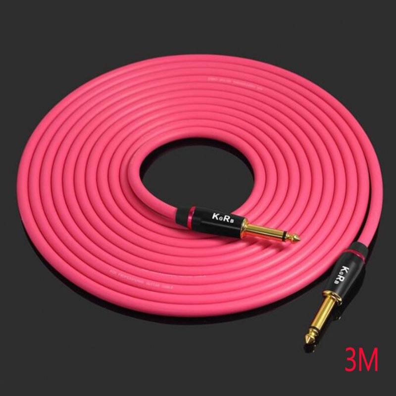 KGRB Electric Guitar Cable Connecting Line Instrument Bass Keyboard Drum Pure Copper Noise Reduction Shield Pink_3 meters_Straight elbow head
