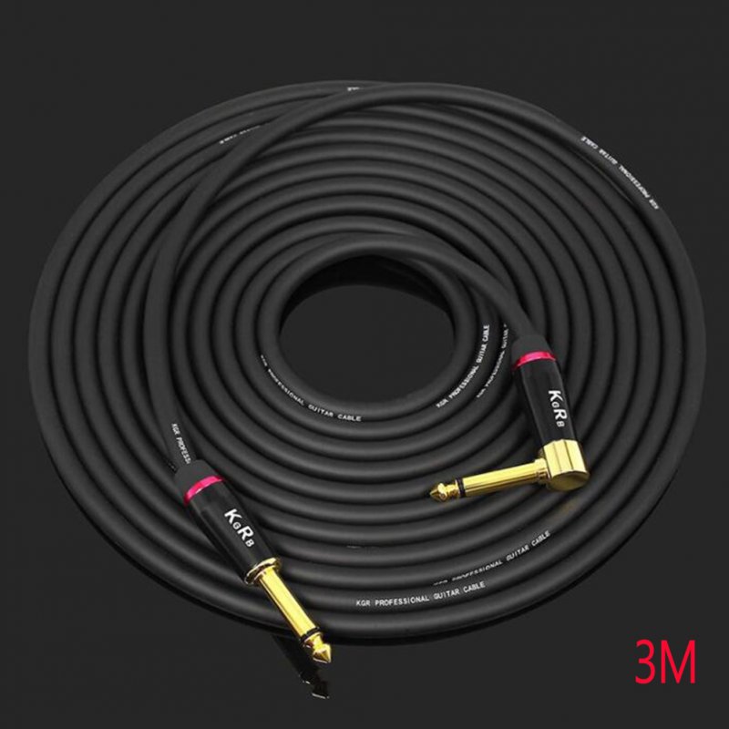 KGRB Electric Guitar Cable Connecting Line Instrument Bass Keyboard Drum Pure Copper Noise Reduction Shield black_3 meters_Straight elbow head