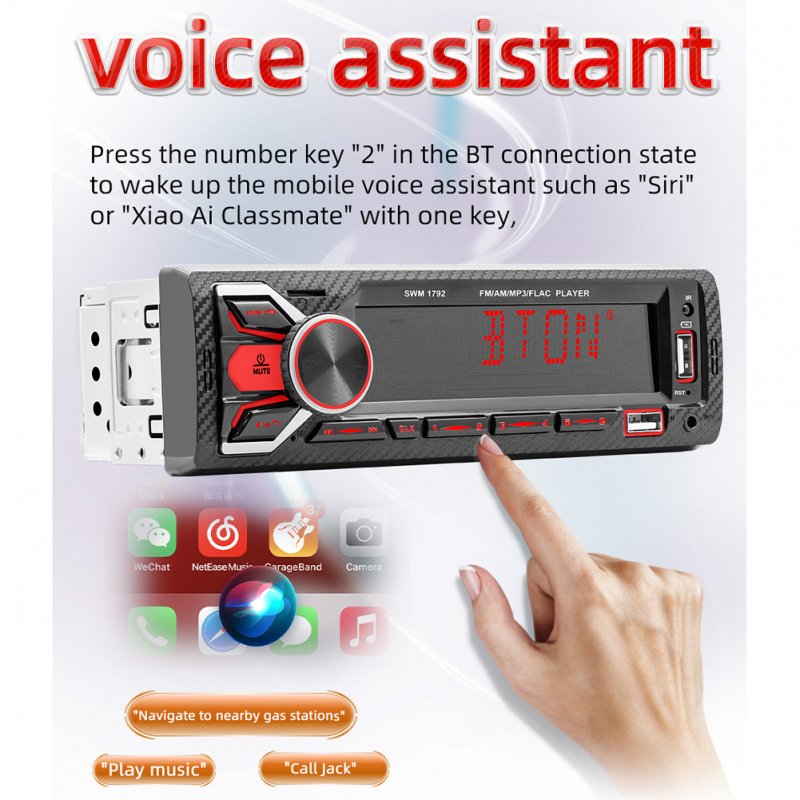 1 Din Car Radio Audio Dual Bluetooth HD Lossless Music Player Usb Card Reader with Colorful Light 
