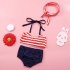 KIDLOVE Baby Girls 3 Pieces Bikini Swimsuit Striped Lacing Swimwear Set Top   Bottom   Headband  