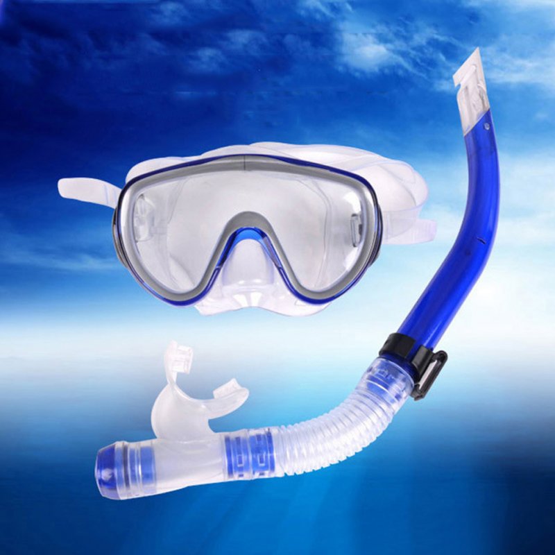 Professional Diving Mask Snorkels Set Waterproof Goggles Glasses Easy Breath Tube Set Blue