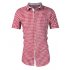 KOJOOIN Men s Plaid T Shirt Turn Down Collar Short Sleeve Button Slim Fit Shirt Red Plaid DE Size 38