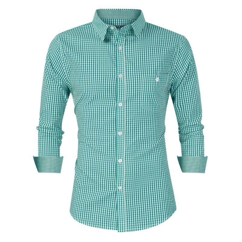 KUULEE Men Classic Long Sleeve Turn Down Collar Check Pattern Oktoberfest Shirt