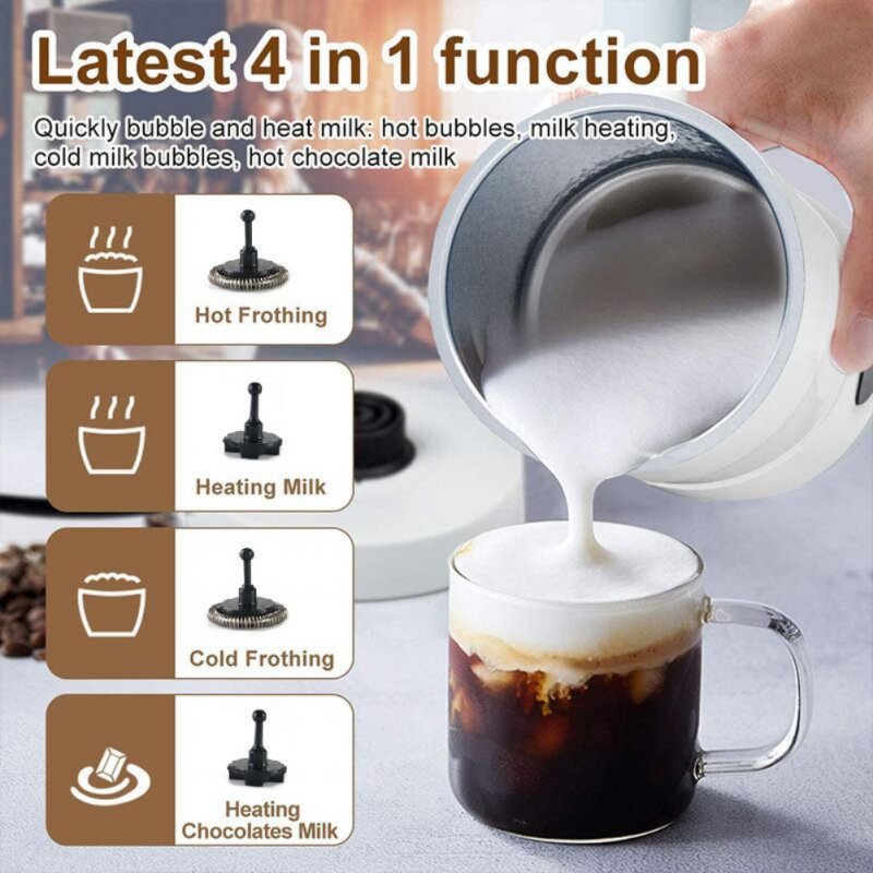 Electric Milk Frother Automatic Stainless Steel Electric Cold Hot Frothing Foamer Chocolate Coffee Mixer 