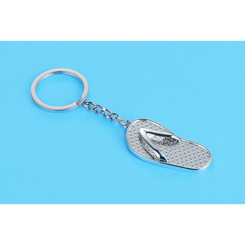 Key  Chain Slippers Shaped Fashion Creative Printing Flip Flops Pendant Keychain Silver