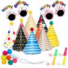 Kids Birthday Party Hat Set Includes 9 Cute Party Cone Hats 2 Glasses 4 Whistles