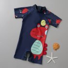 Kids Boys Cartoon Dinosaur One-piece Swimsuit Quick-drying Sun Protection Short Sleeve Swimwear Bathing Suit blue 7-8Y XL
