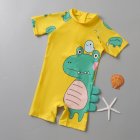 Kids Boys Cartoon Dinosaur One-piece Swimsuit Quick-drying Sun Protection Short Sleeve Swimwear Bathing Suit yellow 3-4Y M