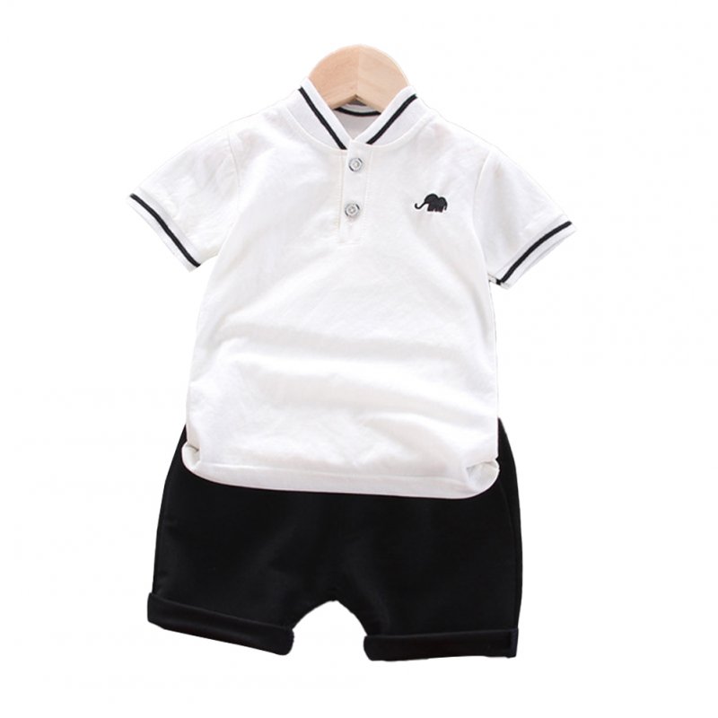 Kids Boys Cotton Embroidered Shirt with Elephant Printing + Shorts for Baby white_110cm