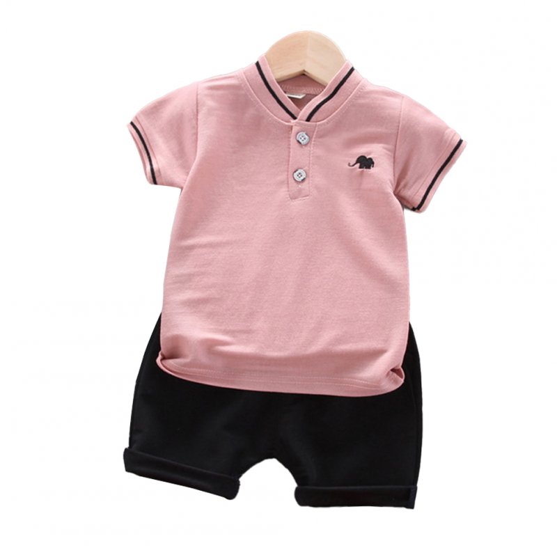 Kids Boys Cotton Embroidered Shirt with Elephant Printing + Shorts for Baby Pink_90cm
