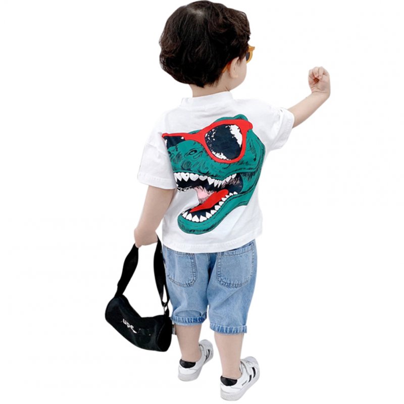 Kids Boys Girls Fashion Cartoon 3D Dinosaur Printing Short Sleeve T-shirt White dinosaur _100cm