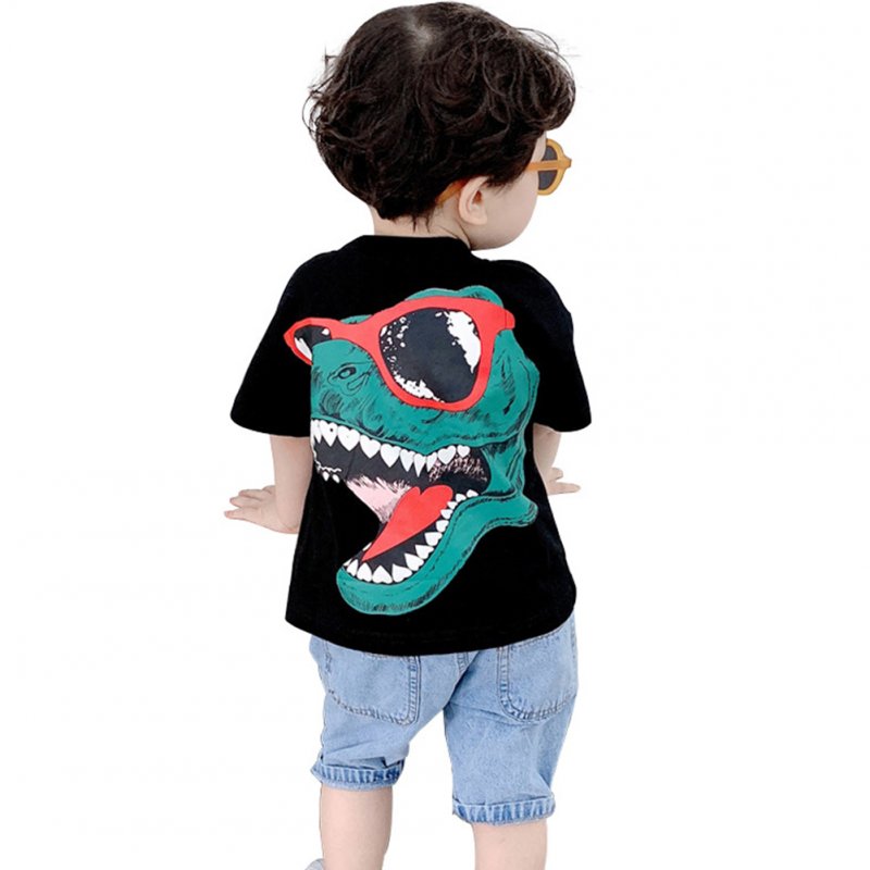 Kids Boys Girls Fashion Cartoon 3D Dinosaur Printing Short Sleeve T-shirt Black dinosaur _130cm