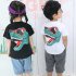 Kids Boys Girls Fashion Cartoon 3D Dinosaur Printing Short Sleeve T shirt Black dinosaur  130cm