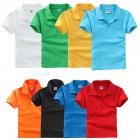 Kids Boys Girls Summer Simple Solid Color Lapel Short Sleeve T-shirt white_S