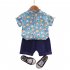 Kids Boys Short sleeve Suit Rabbit Print Single Breasted T shirt Shorts Two piece Set Summer Casual Outfits blue 12 18M 80cm