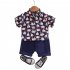 Kids Boys Short sleeve Suit Rabbit Print Single Breasted T shirt Shorts Two piece Set Summer Casual Outfits blue 12 18M 80cm