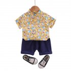Kids Boys Short-sleeve Suit Rabbit Print Single Breasted T-shirt Shorts Two-piece Set Summer Casual Outfits yellow 12-18M 80cm