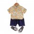 Kids Boys Short sleeve Suit Rabbit Print Single Breasted T shirt Shorts Two piece Set Summer Casual Outfits blue 18 24M 90cm