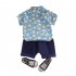 Kids Boys Short sleeve Suit Rabbit Print Single Breasted T shirt Shorts Two piece Set Summer Casual Outfits blue 18 24M 90cm