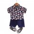 Kids Boys Short sleeve Suit Rabbit Print Single Breasted T shirt Shorts Two piece Set Summer Casual Outfits blue 18 24M 90cm