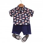 Kids Boys Short-sleeve Suit Rabbit Print Single Breasted T-shirt Shorts Two-piece Set Summer Casual Outfits black 12-18M 80cm
