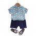 Kids Boys Short sleeve Suit Rabbit Print Single Breasted T shirt Shorts Two piece Set Summer Casual Outfits yellow 2 3Y 100cm