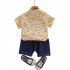 Kids Boys Short sleeve Suit Rabbit Print Single Breasted T shirt Shorts Two piece Set Summer Casual Outfits yellow 2 3Y 100cm