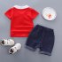 Kids Boys Stripe Printing Tie Short Sleeve T Shirt Shorts Set BBE chicken heart red 90cm