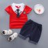 Kids Boys Stripe Printing Tie Short Sleeve T Shirt Shorts Set BBE chicken heart red 90cm