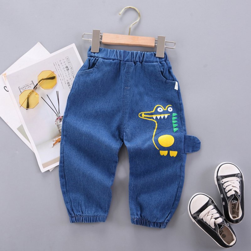Kids Cartoon Jeans Fashion Cotton Middle Waist Trousers Casual Breathable Pants For 1-6 Years Old Kids dark blue 1-2Y 80cm
