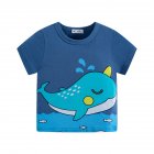 Kids Cartoon Printing T-shirt Short Sleeves Round Neck Breathable Tops For Boys Girls blue 7-8Y 140cm