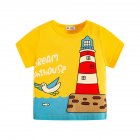 Kids Cartoon Printing T-shirt Short Sleeves Round Neck Breathable Tops For Boys Girls yellow 7-8Y 140cm