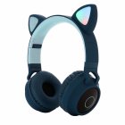 Kids Cat Ears Bluetooth-compatible Headphones Foldable Wireless Stereo Led Flash Lighting Gaming Headset blue-green