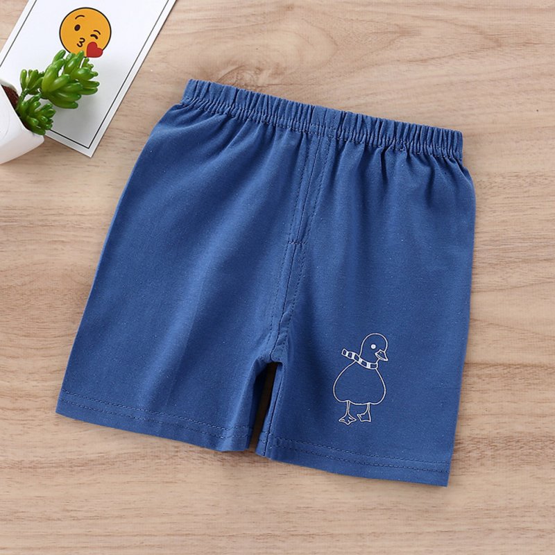 Kids Cotton Shorts Cute Cartoon Printing Summer Breathable Casual Short Pants For 0-7 Years Old Boys Girls navy blue duck 4-5Y 70#110CM