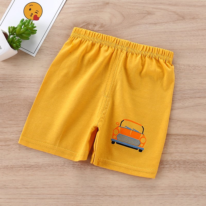 Kids Cotton Shorts Cute Cartoon Printing Summer Breathable Casual Short Pants For 0-7 Years Old Boys Girls yellow car 2-3Y 60#90CM
