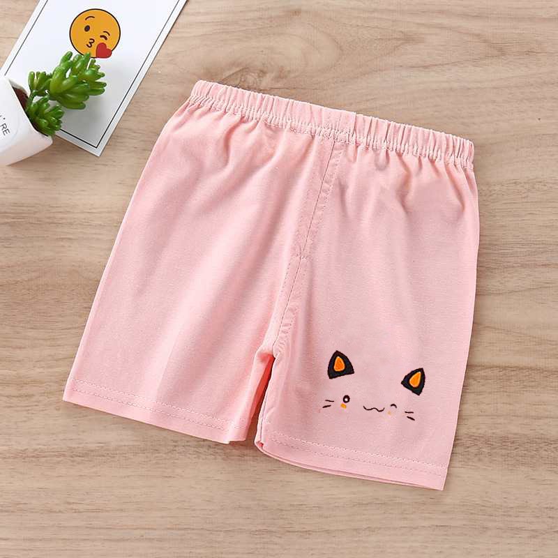 Kids Cotton Shorts Cute Cartoon Printing Summer Breathable Casual Short Pants For 0-7 Years Old Boys Girls pink cat head 3-4Y 65#100CM