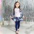 Kids Girls Cartoon Printing Quick Dry Long Sleeve Top Pants Muslim Swimwear Set Navy blue XXXXL