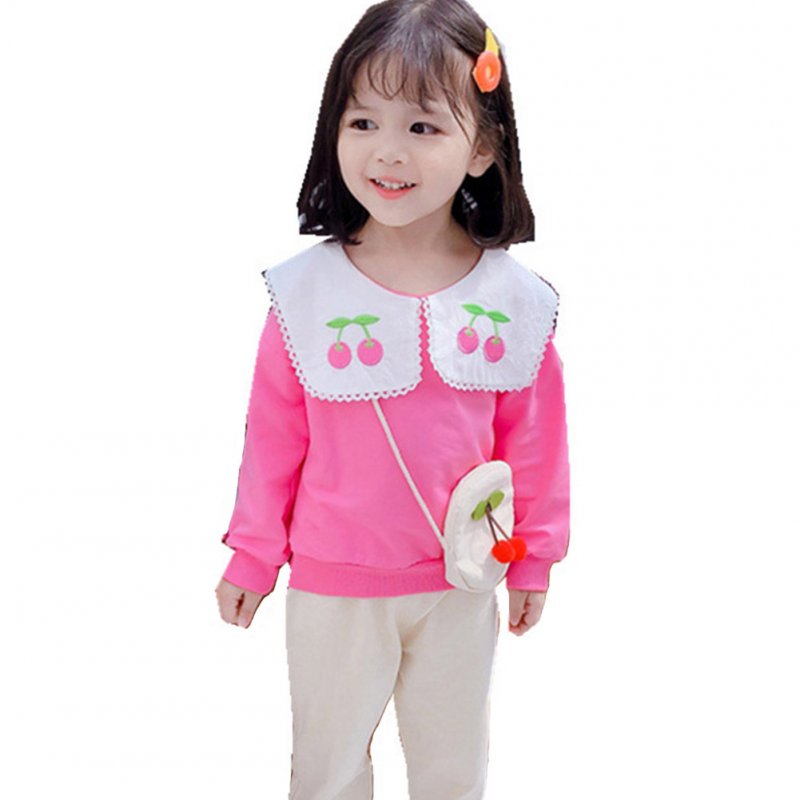 Kids Girls Cherry Long Sleeve Tops + Trousers for Spring Autumn Clothes Pink_90cm