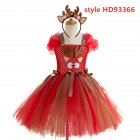 Kids Girls Christmas Cartoon Elk Dress Fluffy Skirt   Headdress Set HD93366