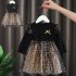 Kids Girls Dress Knitted Long Sleeve Sleeveless Puffy Mesh Princess Dress sleeveless 120cm