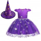 Kids Girls Halloween Witch Hat Star Princess Dress Set for Party Wear purple 120cm