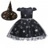 Kids Girls Halloween Witch Hat Star Princess Dress Set for Party Wear black 120cm