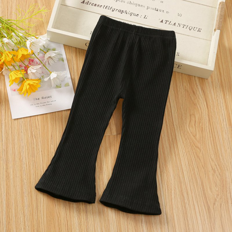 Kids Girls Leggings Flared Pants Cotton Solid Color Baby Spring Autumn Outerwear Elastic Bottom Long Pants black 2-3Y 90cm