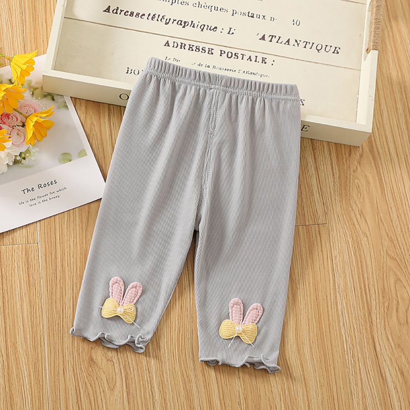Kids Girls Leggings Pleated Pants Solid Color Comfortable Breathable Summer Toddlers Baby Cropped Pants gray 1-2Y 80cm