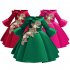 Kids Girls Princess Dress Middle Sleeve Embroidery Full Dress for Christmas New Year Party Wedding red 130