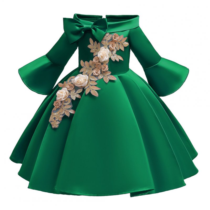 Kids Girls Princess Dress Middle Sleeve Embroidery Full Dress for Christmas New Year Party Wedding green_140