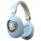 Kids Headphones With Mic LED Light Up 3D Cat Wireless Kids Headphones Adjustable Headband Over Ear Headsets blue