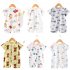 Kids Jumpsuit Newborn Short Sleeves Thin Romper Cartoon Printing Cotton Nightwear For 0 2 Years Old Boys Girls yellow bear 6 12 months M