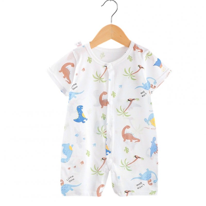Kids Jumpsuit Newborn Short Sleeves Thin Romper Cartoon Printing Cotton Nightwear For 0-2 Years Old Boys Girls Dinosaur 12-18 months L